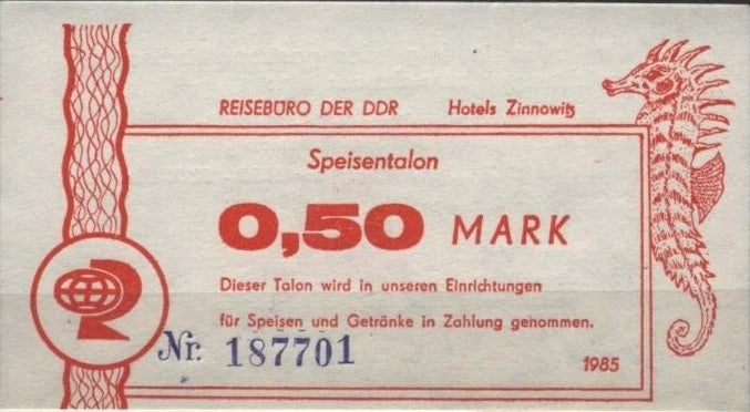 East Germany GDR DDR—Speisentalon—Hotel voucher Zinnowitz Set 0.50+1 Mark