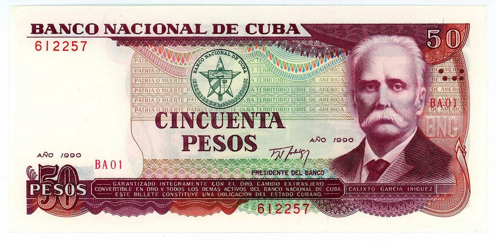 Caribbean P111 50 pesos 1990 UNC｜purple｜General García
