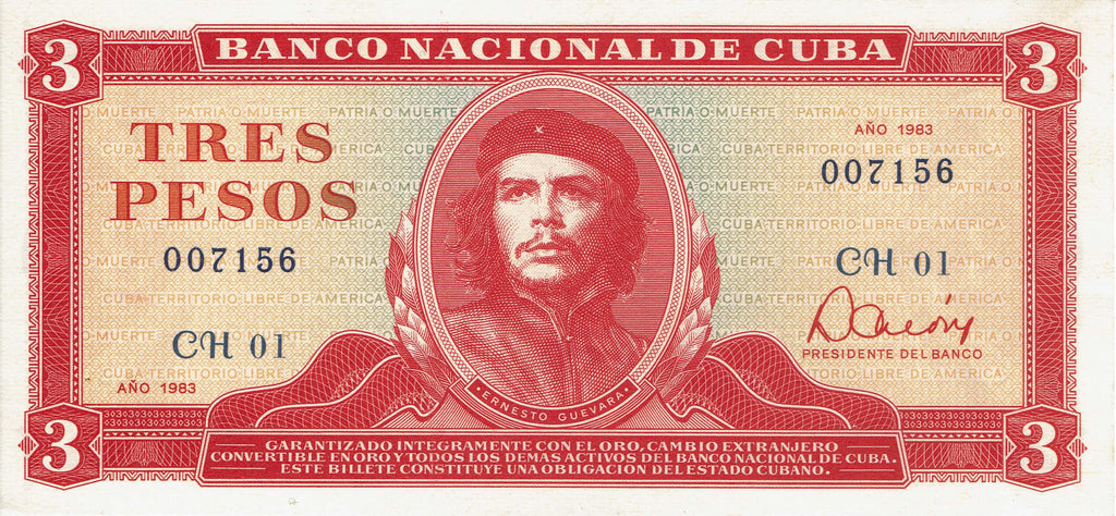 Caribbean P107a 3 pesos 1983 UNC (60 pressure mark) | Сhε Gυεναrα