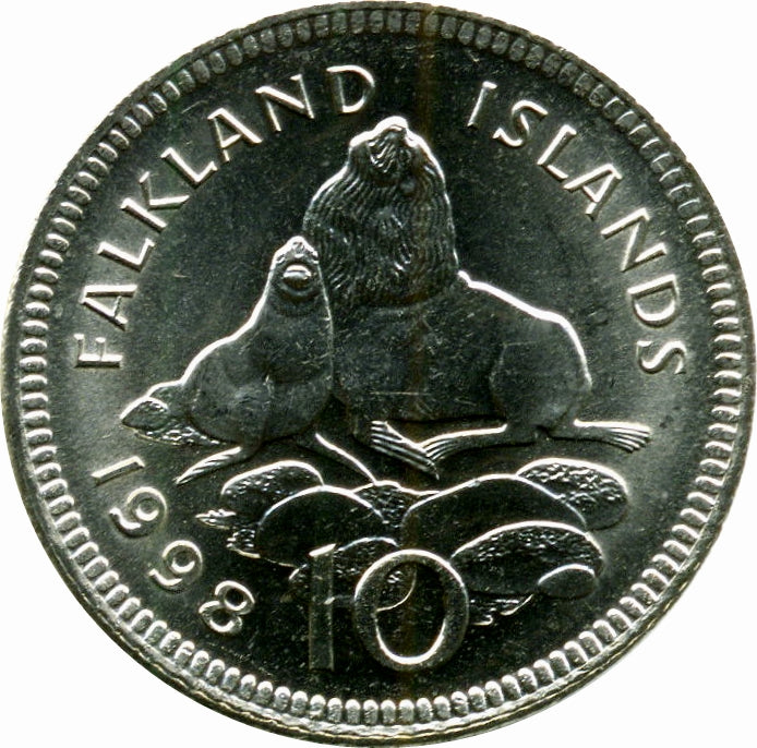 Falkland Islands KM#5.2 10 Pence 1998 VF Very Fine—Queen Elizabeth II 2nd/sm—Seals