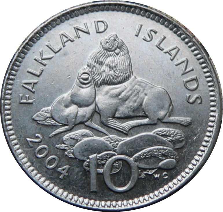Falkland Islands KM#133 10 Pence 2004 VF Very Fine—Queen Elizabeth II 4th—Seals