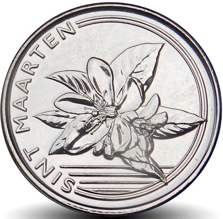 Sint Maarten 50 Cents 2025 UNC—Caribbean Guilder—Orange Blossom—Shells—Pearls