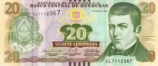 Honduras P100e 20 Lempiras 2022 UNC—Dionisio de Herrera—Casa Presidencial