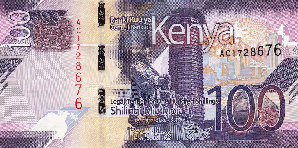Kenya P-53a 100 Shillings 2019 UNC—Purple—Agro-Panorama—Leopard—Camels