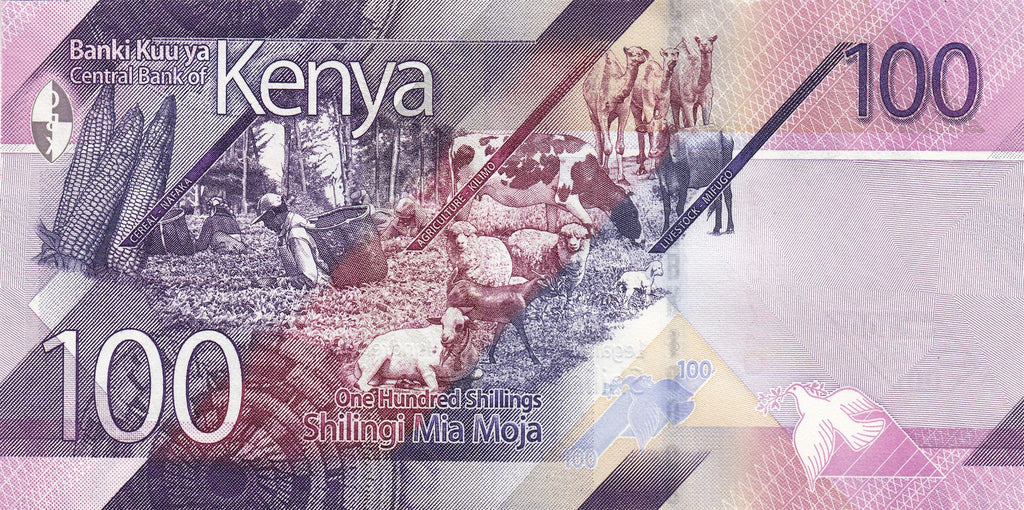 Kenya P-53a 100 Shillings 2019 UNC—Purple—Agro-Panorama—Leopard—Camels