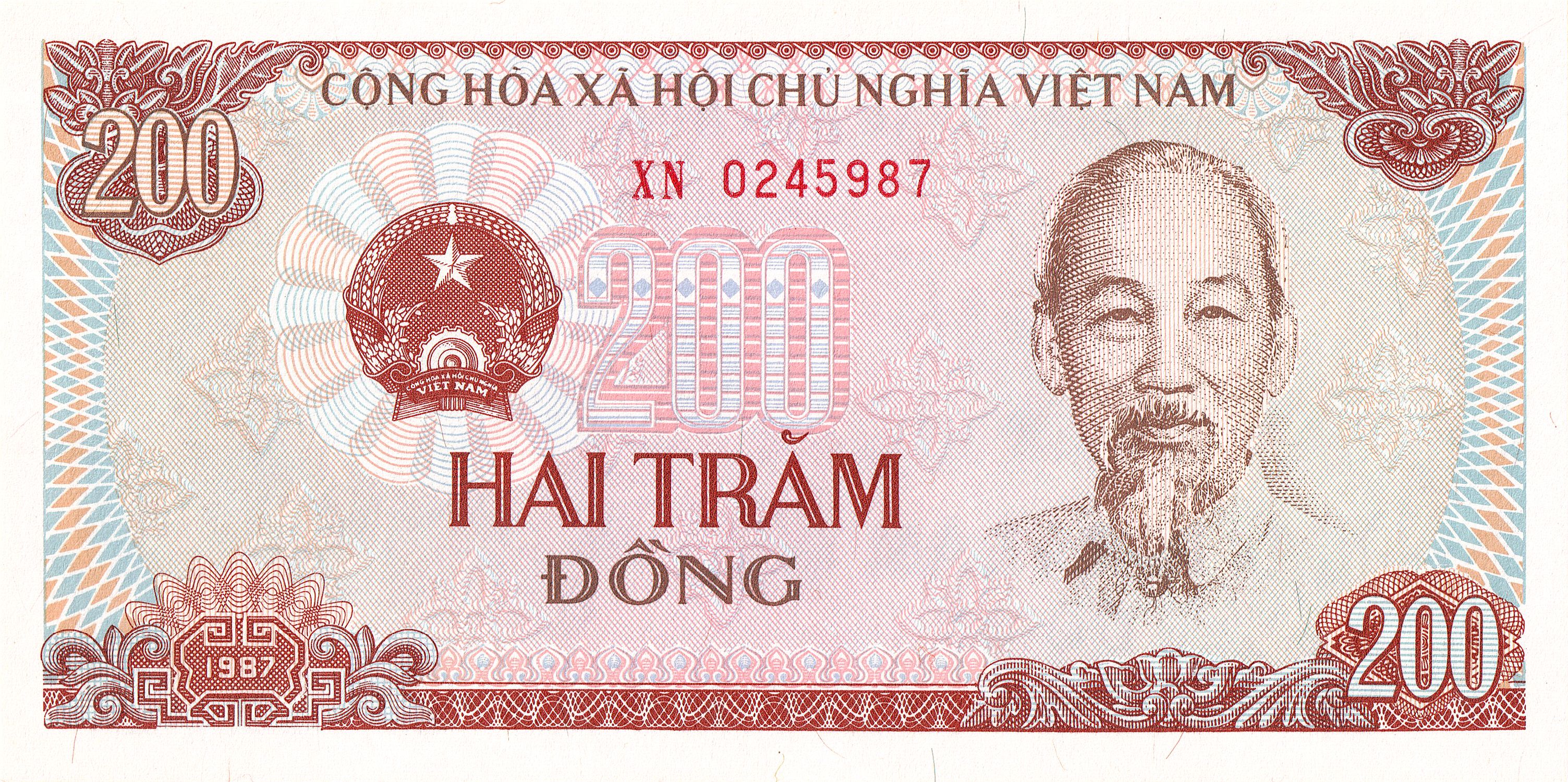 Vietnam P-100c (2) 200 Dong 200 Đồng 1987 UNC｜Dictator | Ho Chi Minh
