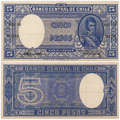Chile P110 or P119 5 Pesos ND(1944-59) Very Fine Plus
