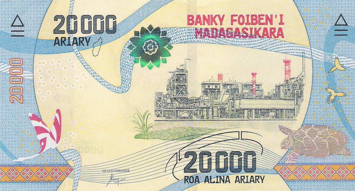 Madagascar P-104a 20,000 Ariary ND (2017) UNC—Ambatovy Mine—Rice, Vanilla & Lychees