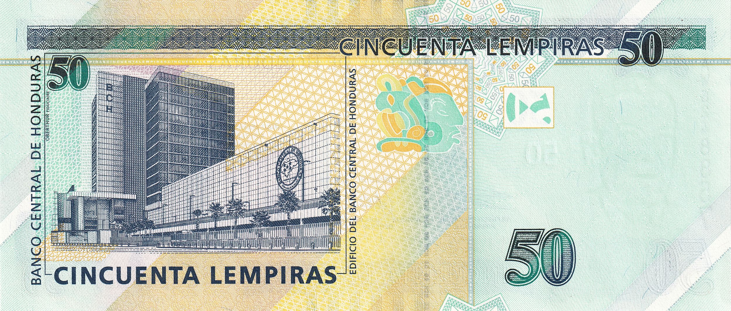Honduras P104b 50 Lempiras 2019 UNC—Gálvez—BCH Building—W104 B350b