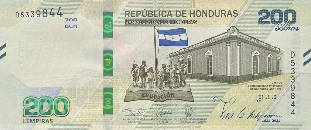 Honduras P105 200 Lempiras 2019 UNC—Parrot—Macaw—Independence Commemorative