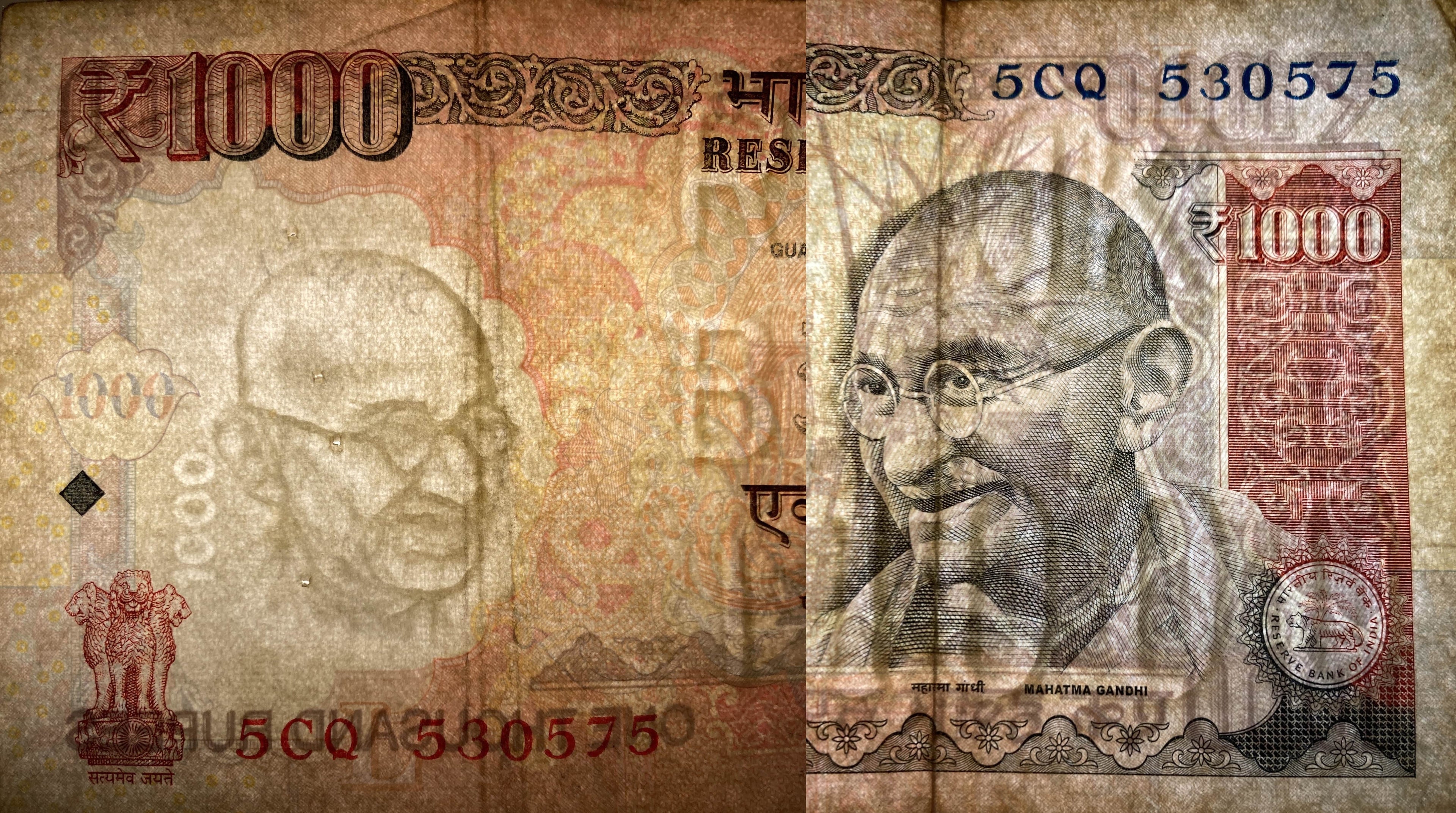 India P-94/P-100/P-107 1000 Rupees 2000-2016 VF—Gandhi