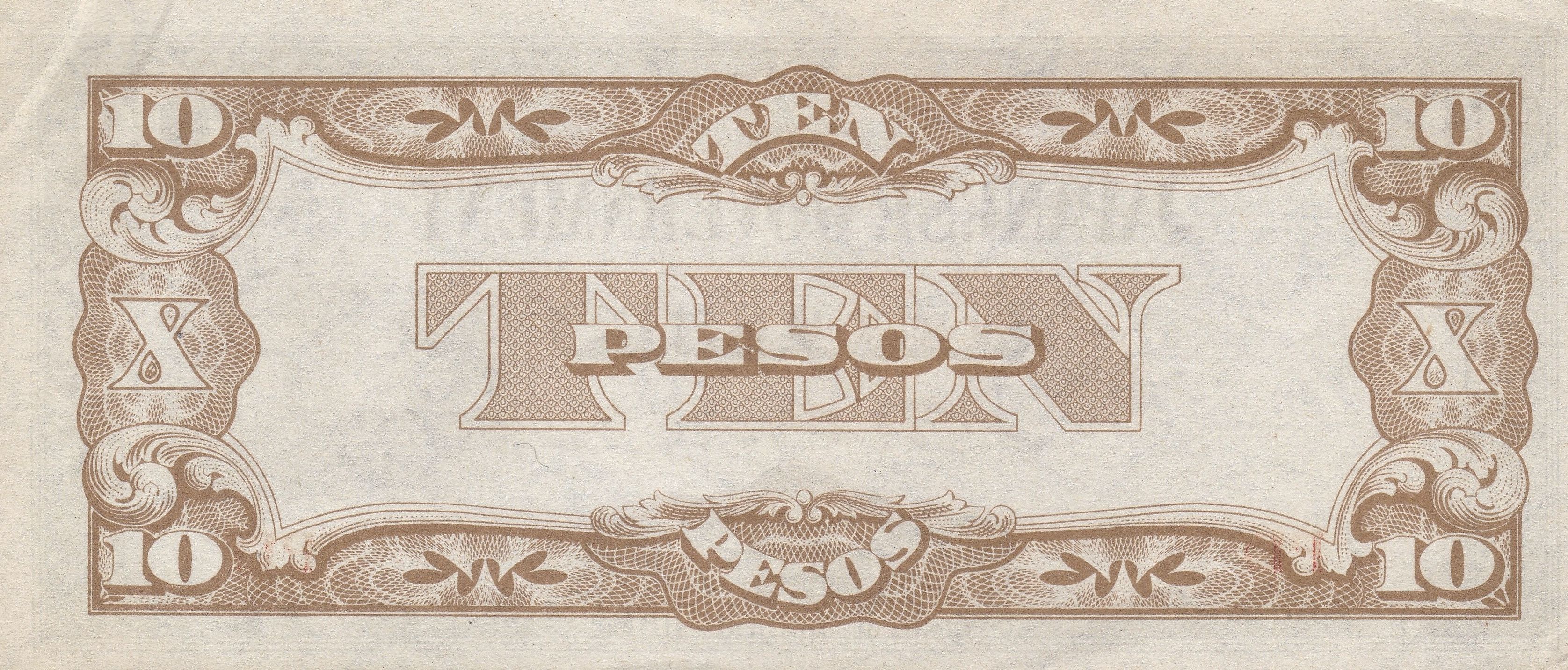 Philippines Japanese Occupation P108b 10 Pesos 1942—White Paper—VF+ Very Fine Plus—Plantation