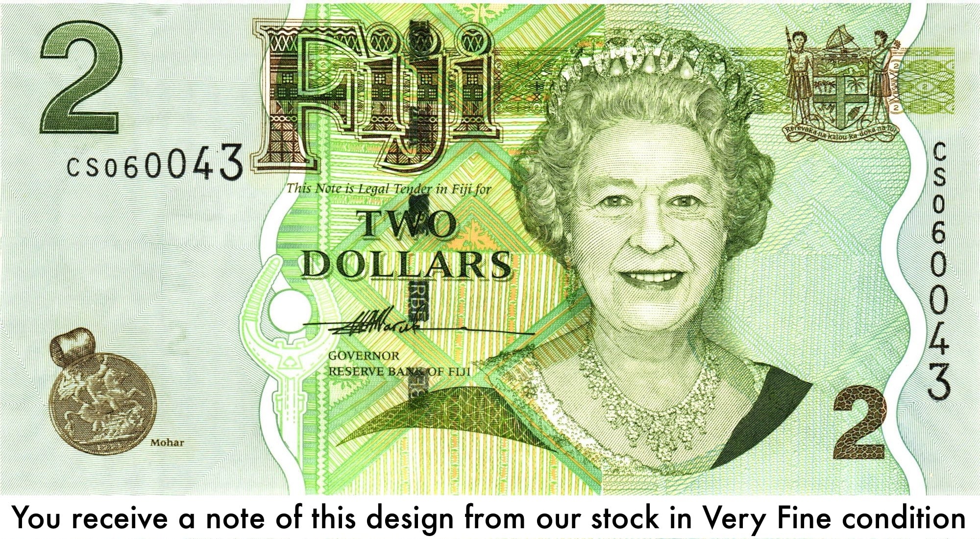 Fiji P-109a 2 Dollars ND 2007 VF Very Fine—Green—Elizabeth II—Children