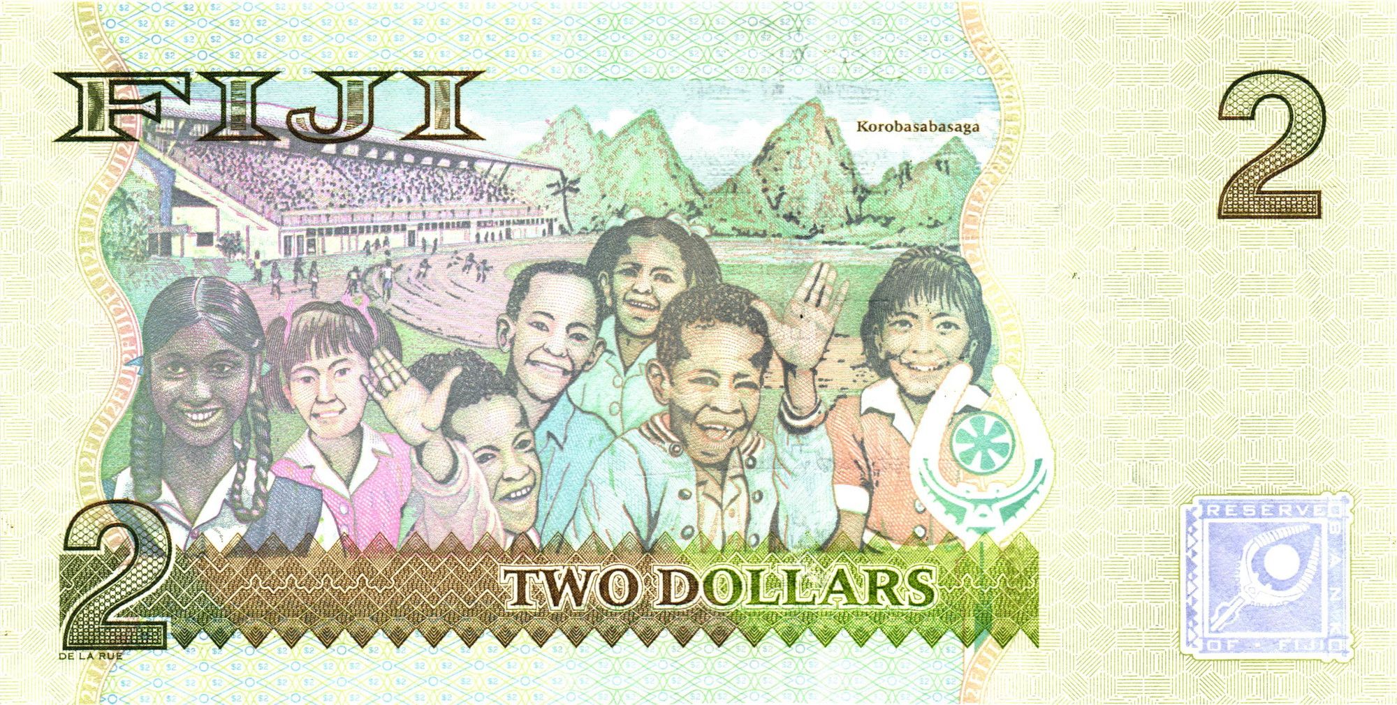 Fiji P-109a 2 Dollars ND 2007 VF Very Fine—Green—Elizabeth II—Children