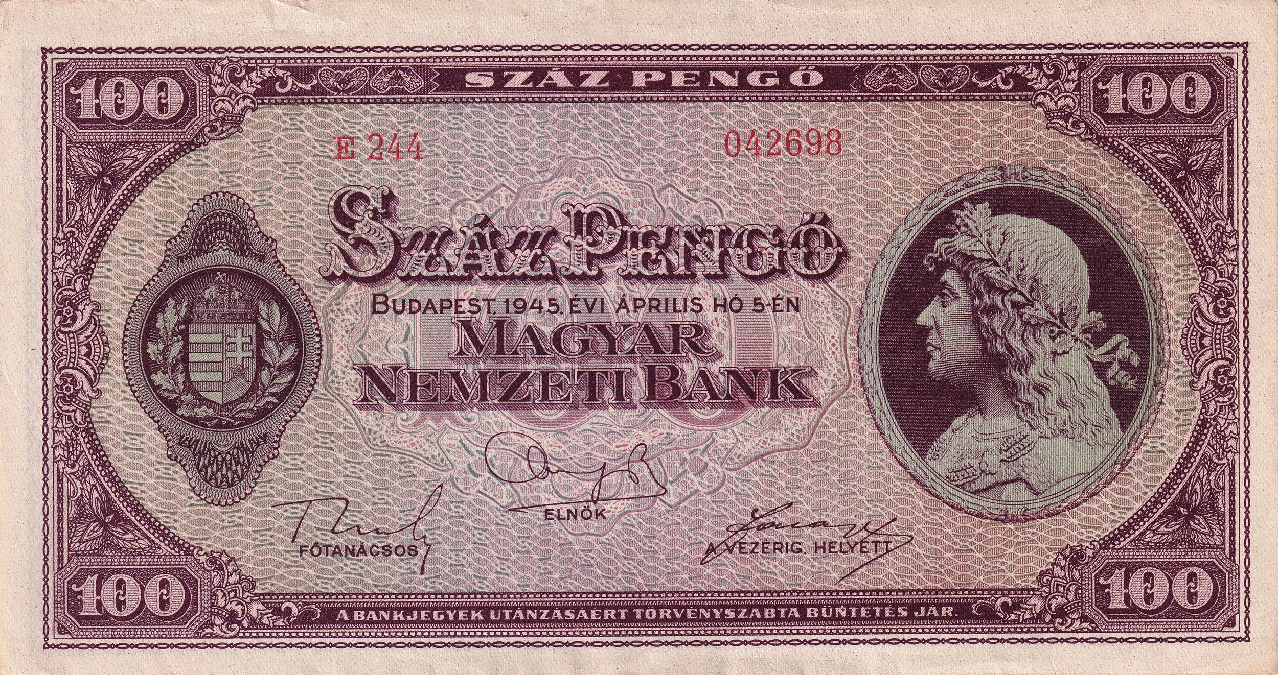 Hungary  7 Pc Set—Hyperinflation—100-10000000 forint 1930–1945 VF+ Very Fine Plus