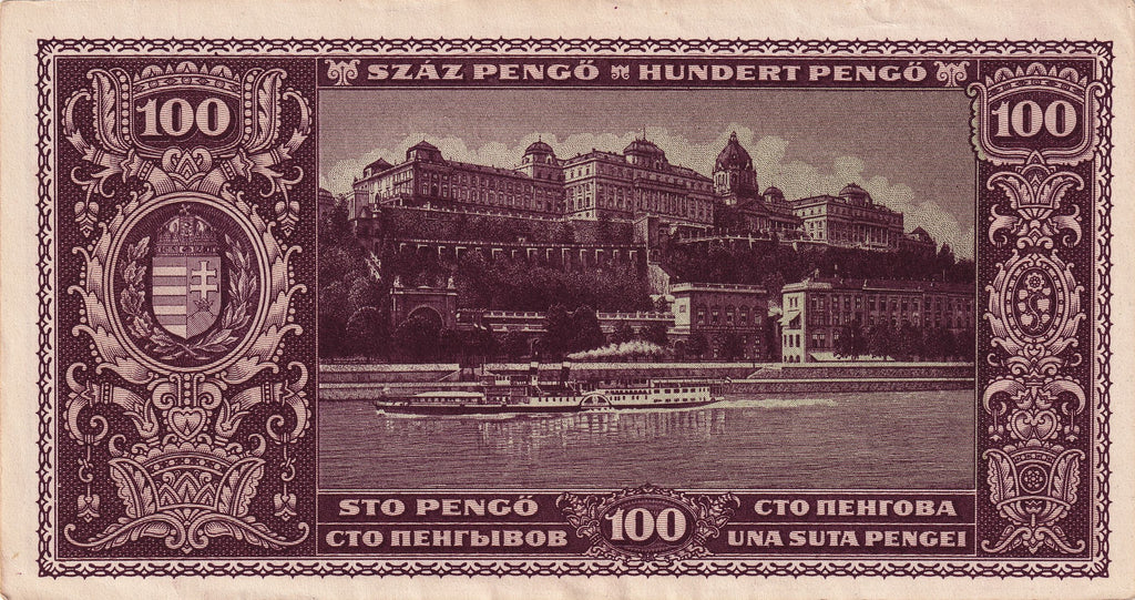 Hungary P111 100 Pengō 1945 VF+ Very Fine Plus—Stunning Parliament
