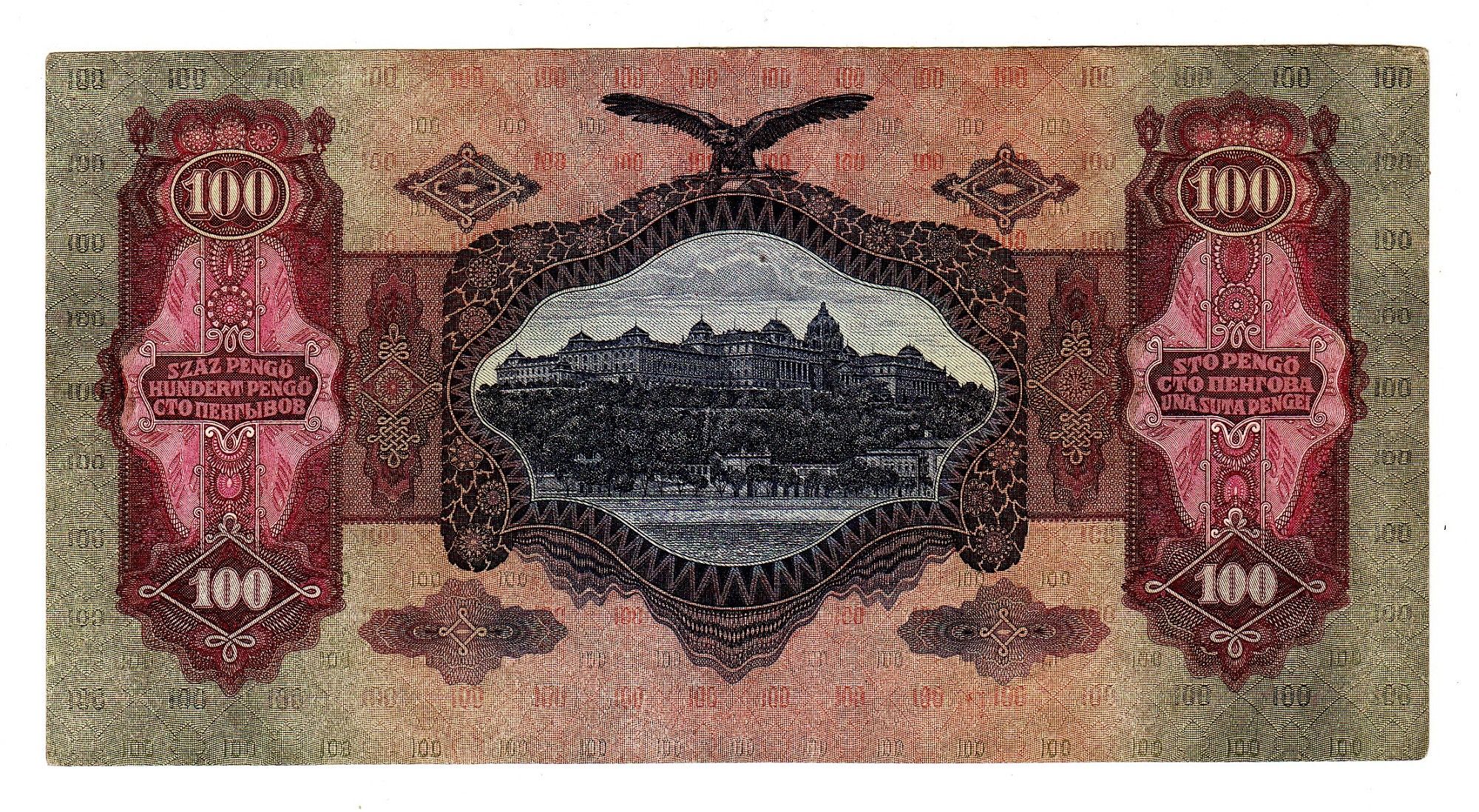Hungary P112 100 Pengő 1945 VF+ Very Fine Plus —Budapest—Danube—Castle—Prettiest Note?