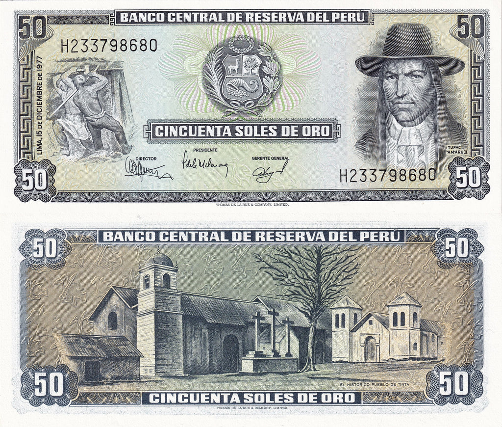 Peru P113 50 Soles de Oro 1977 UNC—Indigenous Rebellion Leader, Tupac Amaru II
