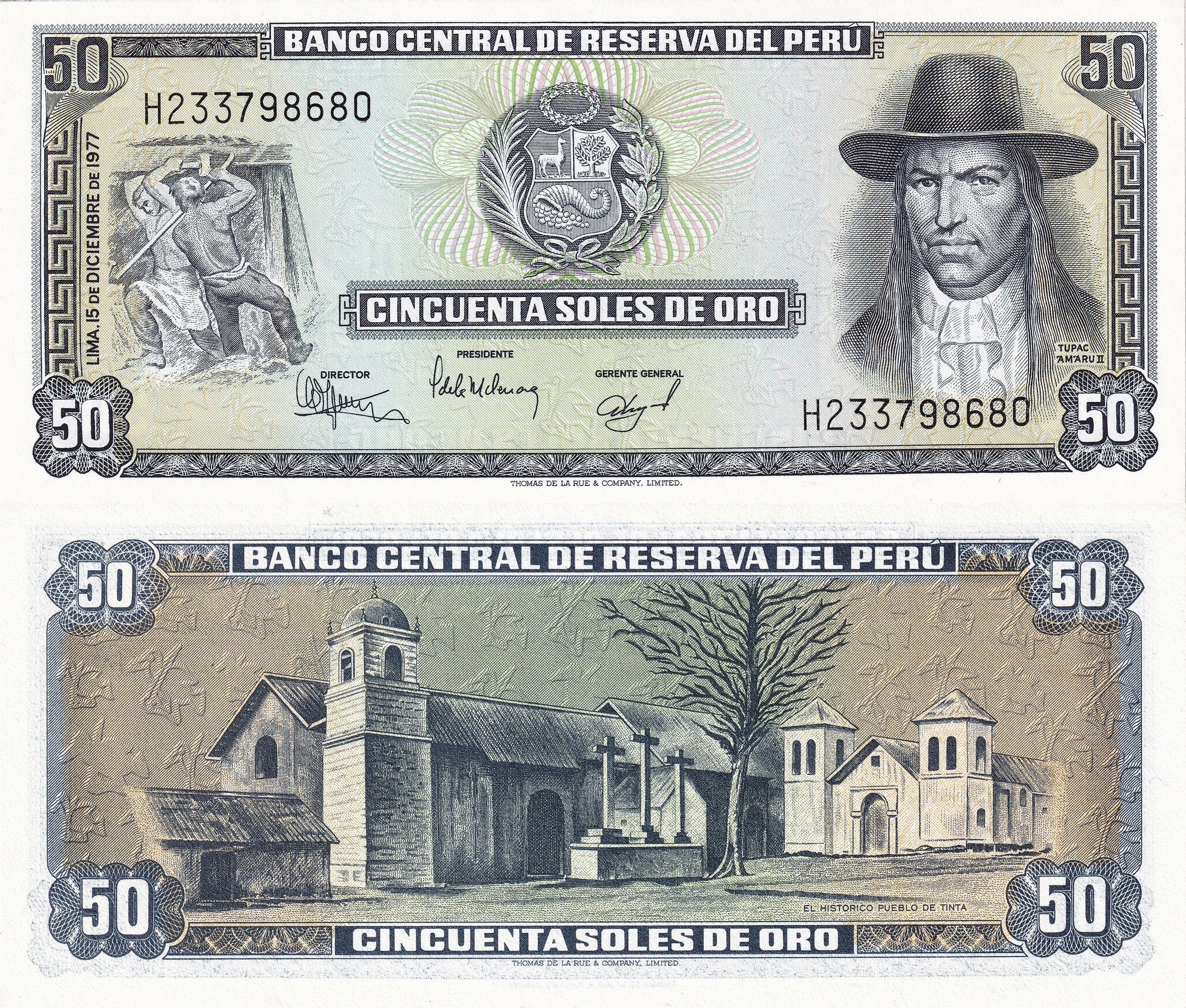 Peru 4 Pcs Set 5-10-50-100 Soles de Oro 1973-7 UNC "Velasco" Style