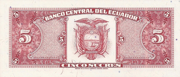 Ecuador P113d(2) Ser IB 5 Sucres 1988 UNC—The Man They Named The Money After