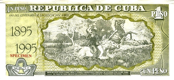 Caribbean P114 1 peso 1995 45th Anniv. Nationalization of Banks and 100th Anniv. Death of José Martí (Specimen only)