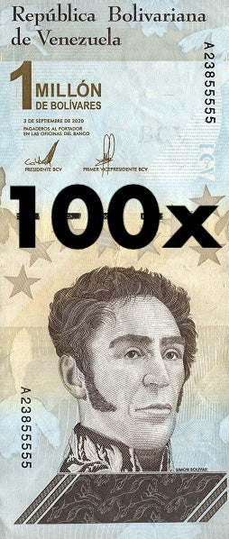 | 100 pc lot bundle UNC—100x Venezuela P114 1000000 Bolivares Soberanos 2020 UNC