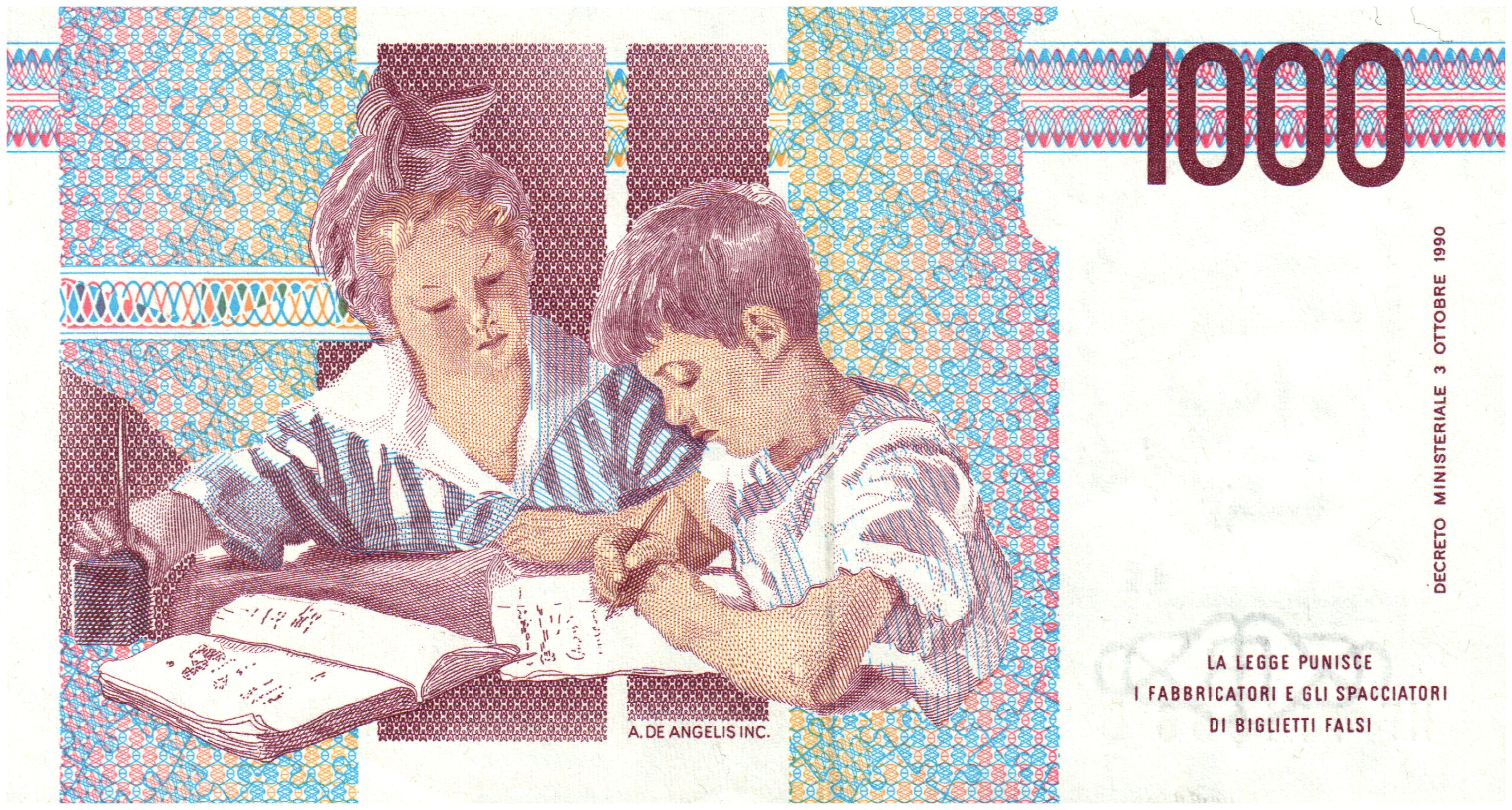 Italy P-114 (a–c various) 1000 Lire Lira 1990-2001 VF—Maria Montessori