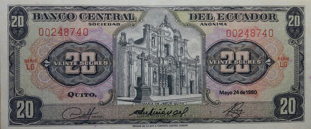Ecuador P115 20 sucres UNC—Compañía de Jesús Church in Quito 29365