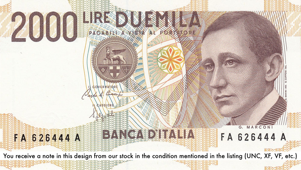 Italy P115 2000 Lire Lira 1990–2 VF Very Fine—Marconi inventor of wireless telegraph