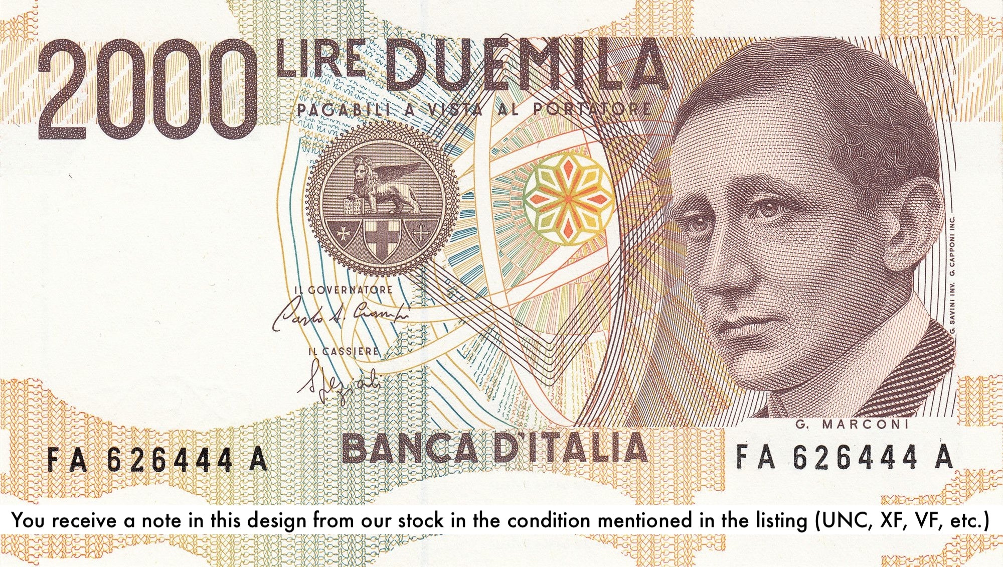 Italy P115 2000 Lire Lira 1990–2 VF Very Fine—Marconi inventor of wireless telegraph