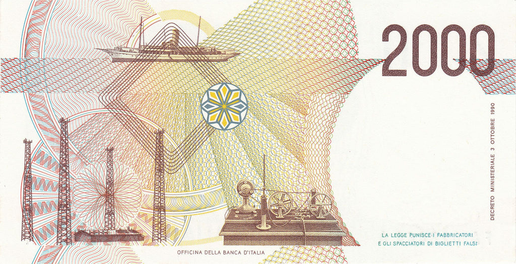 Italy P115 2000 Lire Lira 1990–2 VF Very Fine—Marconi inventor of wireless telegraph