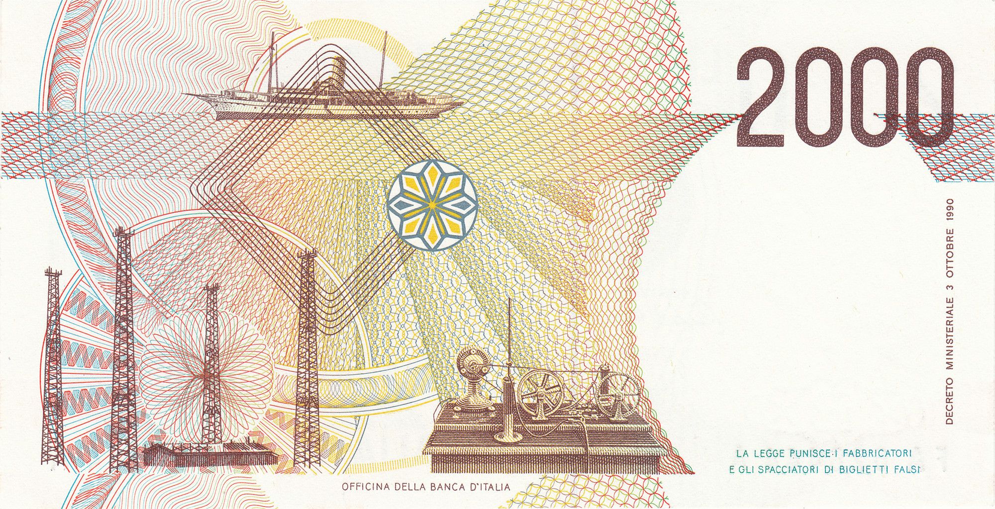 Italy P115 2000 Lire Lira 1990–2 VF Very Fine—Marconi inventor of wireless telegraph