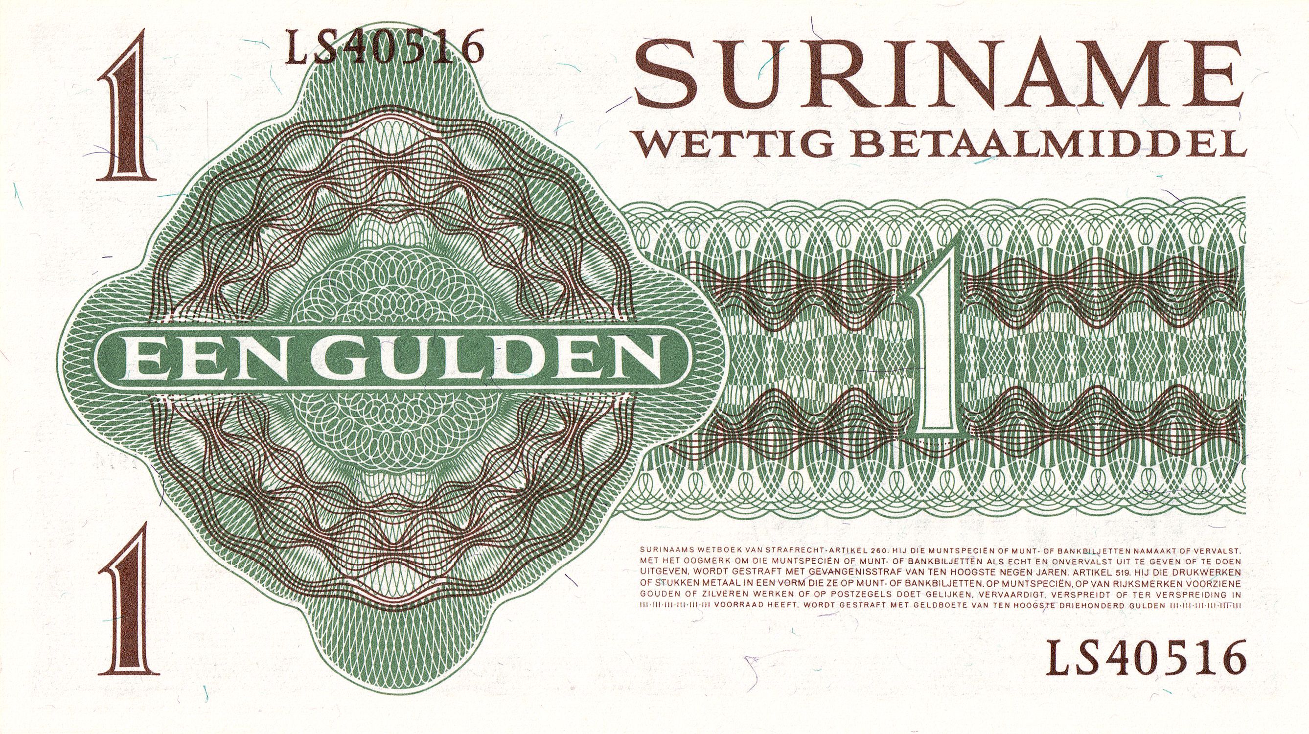 Suriname P116d 1 Gulden 1974—Muntbiljet—Henck Arron—in album page