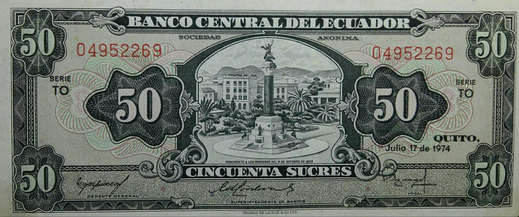 Ecuador P116 50 sucres 1986-1988 UNC—without "Sociedad Anónima" 30183