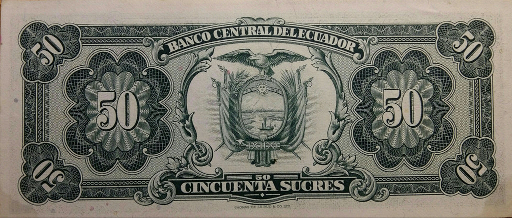 Ecuador P116 50 sucres 1986-1988 UNC—without "Sociedad Anónima" 30183