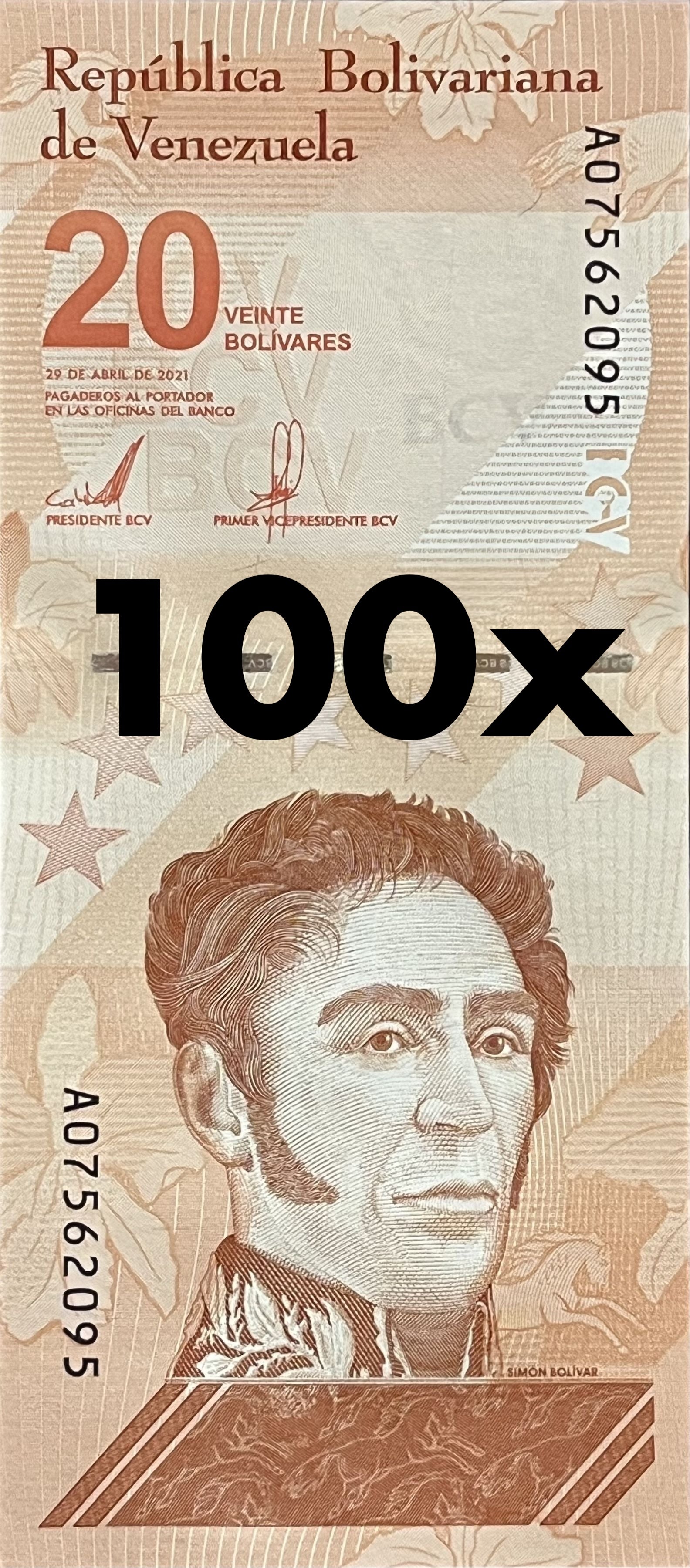 | 100 pcs lot bundle UNC—100x Venezuela P117 20 Bolivares Digitales 2021