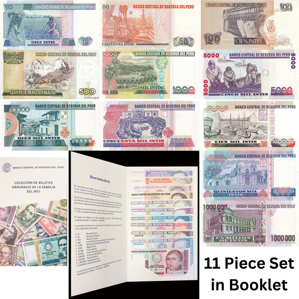 Peru 11 Pcs Set Inti UNC Booklet 10 50 100 500 1K 5K 10K 50K 100000 500000 1000000