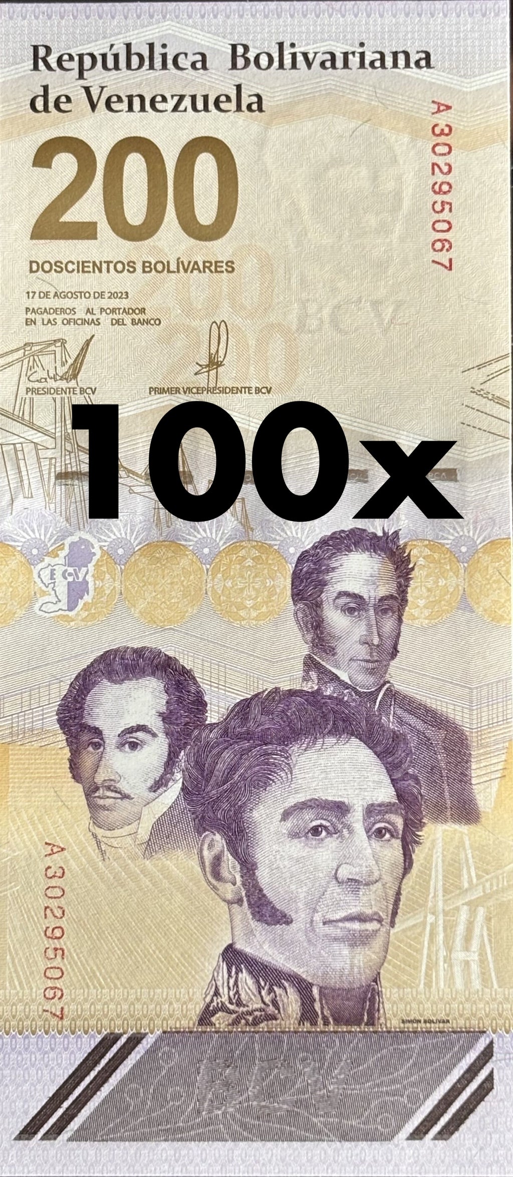 | 100 pcs lot bundle UNC—100x Venezuela P120 200 Bolivares Digitales 2023