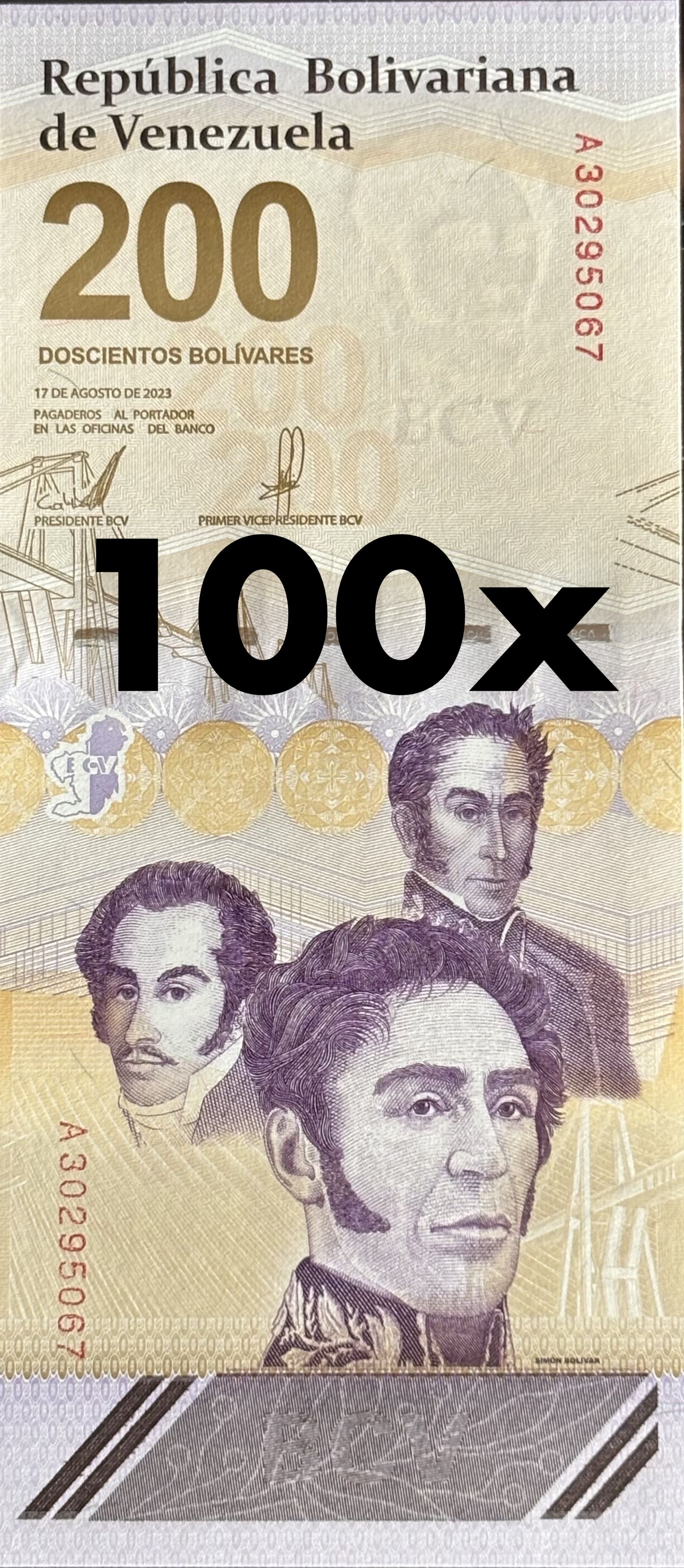 | 100 pcs lot bundle UNC—100x Venezuela P120 200 Bolivares Digitales 2023
