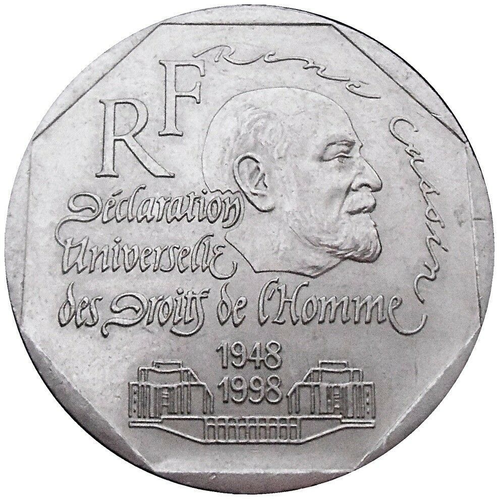 France KM#1213 2 Francs 1998 Very Fine VF—50th Anniversary of the Universal Declaration of Human Rights