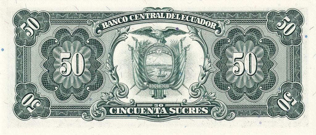 Ecuador P122a 50 sucres 1988 UNC—series UA—without "Sociedad Anónima"