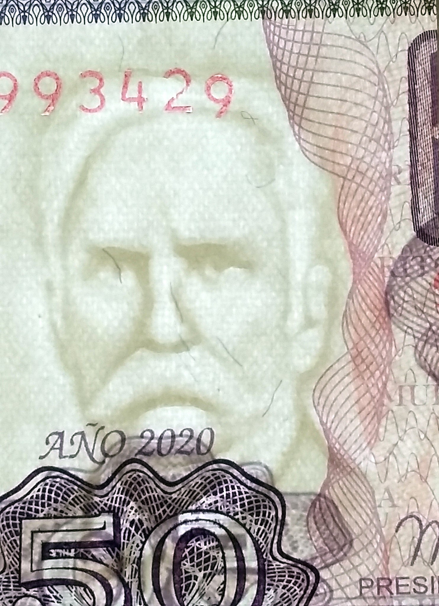 Caribbean P123m 50 pesos 2020 VF Very Fine condtion | Portrait of C.G.I.