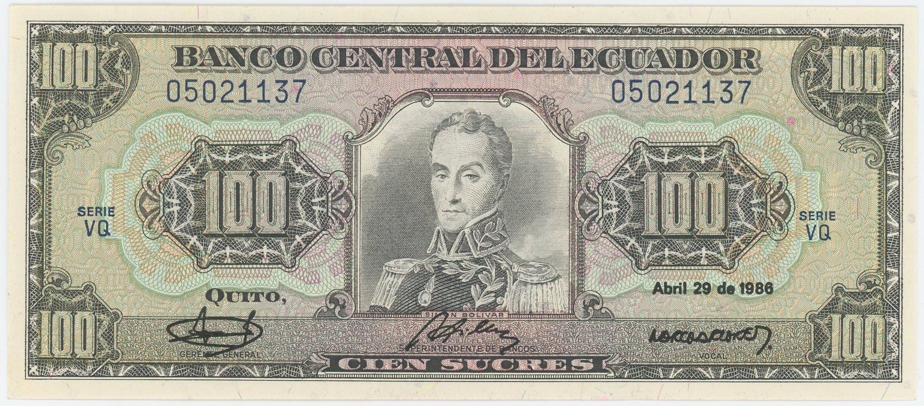 Ecuador P123 100 sucres UNC 31531
