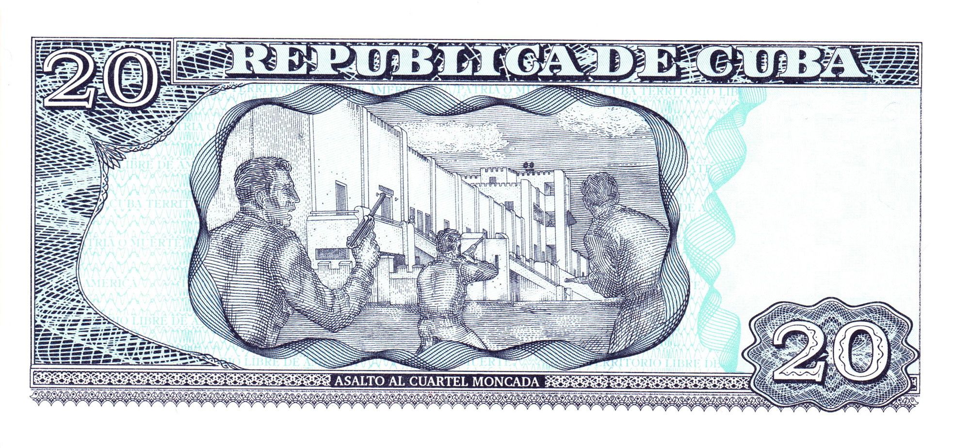 Caribbean P126 commemorative 20 pesos 2003 VF Very Fine | 50th Anniv. of Assault on Μοηcαdα Barracks