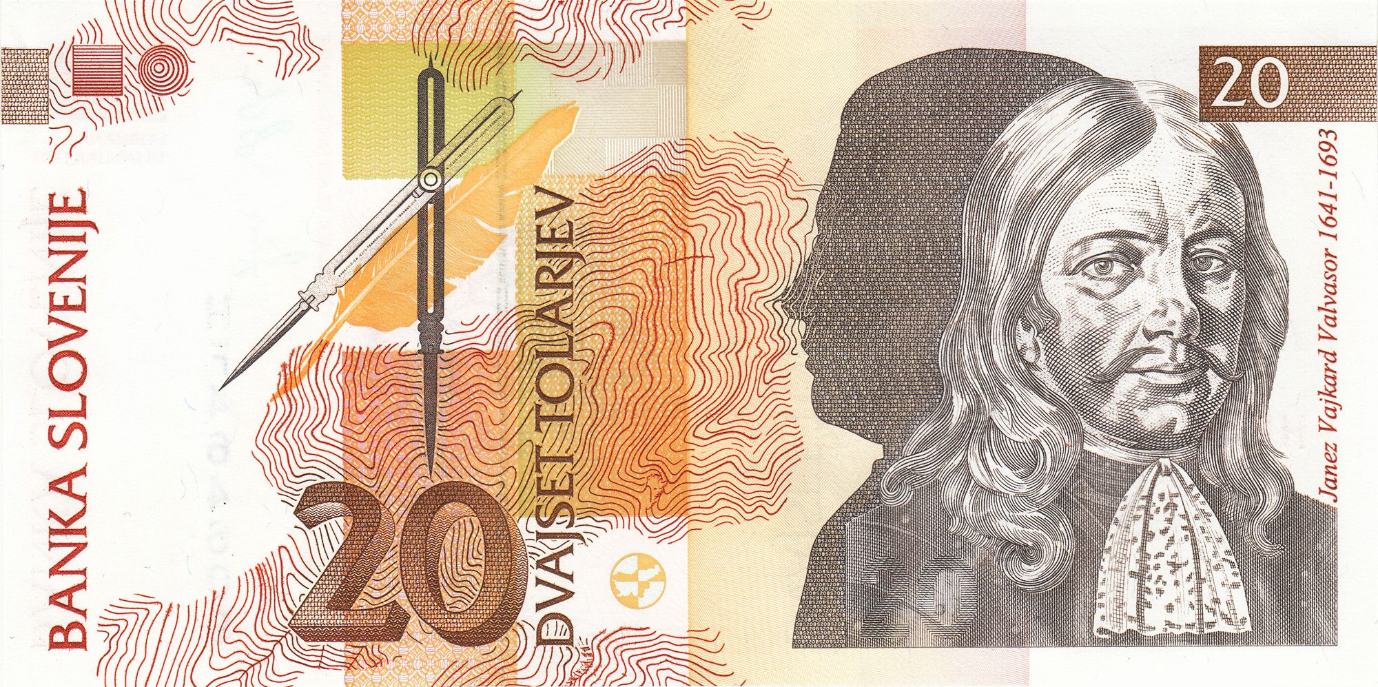 Slovenia P-12 20 Tolarjev 1992 UNC uncirculated | "Slovenia's Leonardo da Vinci"