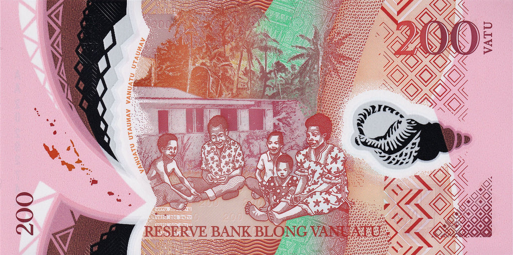 Vanuatu P-12 POLYMER 200 Vatu ND(2014)—Pink—Arms—Family & Stadium