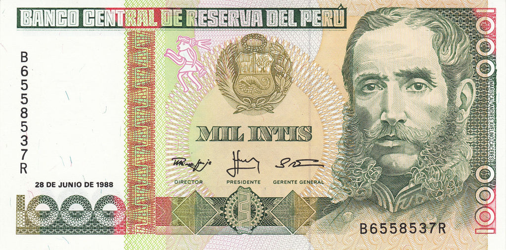 Peru 6 Pcs UNC Set Intis 1985-1988—10 50 100 500 1000 5000