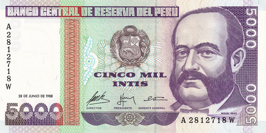Peru 6 Pcs UNC Set Intis 1985-1988—10 50 100 500 1000 5000