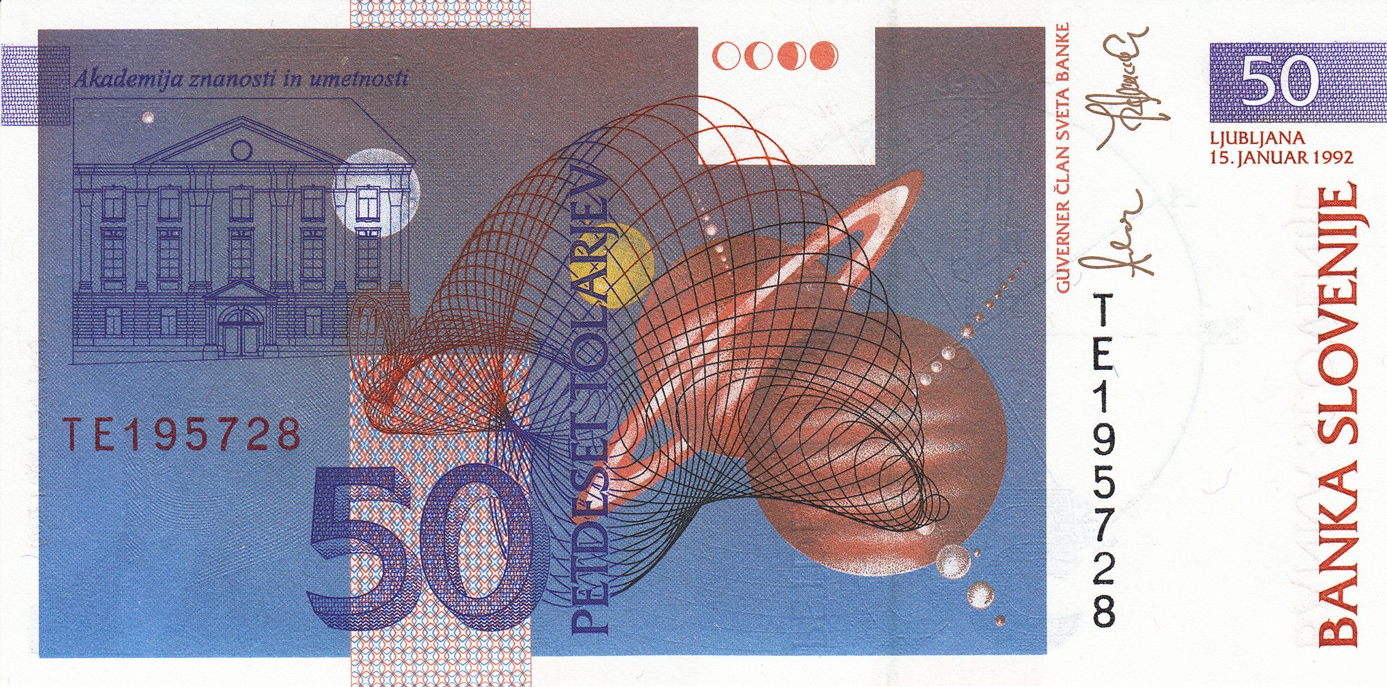 Slovenia P-13 50 Tolarjev 1992 UNC uncirculated | The Ballistics Scientist