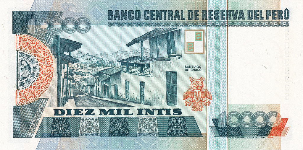 Peru P140 10000 Intis 1988 (1989) UNC—Inner Security Thread—Peru's Poet of Rage